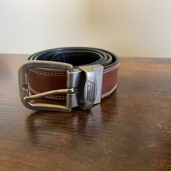 Men's Reversible Genuine Dickies Black & Brown Leather Dress/Work Belt Size 40 - Picture 1 of 8